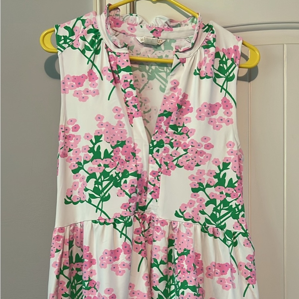 Mahi Gold Hydrangea Print Floral Sleeveless Dress- Pink & Green